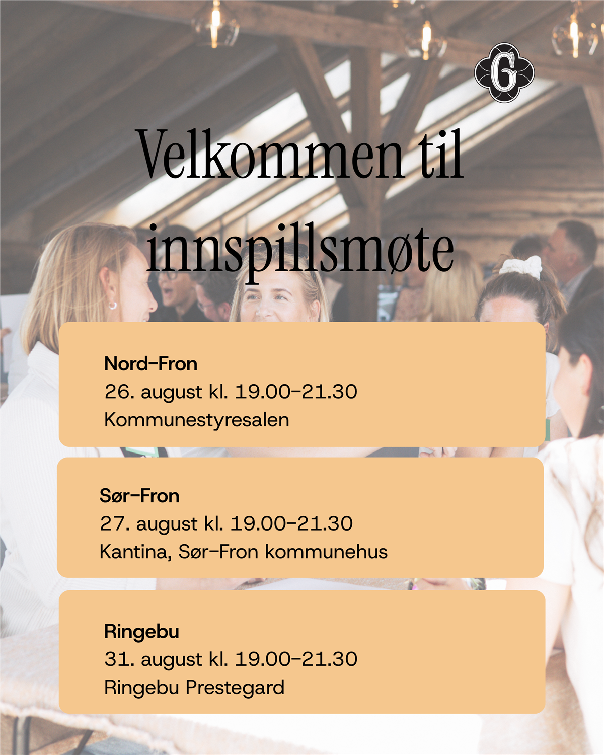 Plakat med datoer for innspillsmøter i de tre kommunene - Klikk for stort bilete