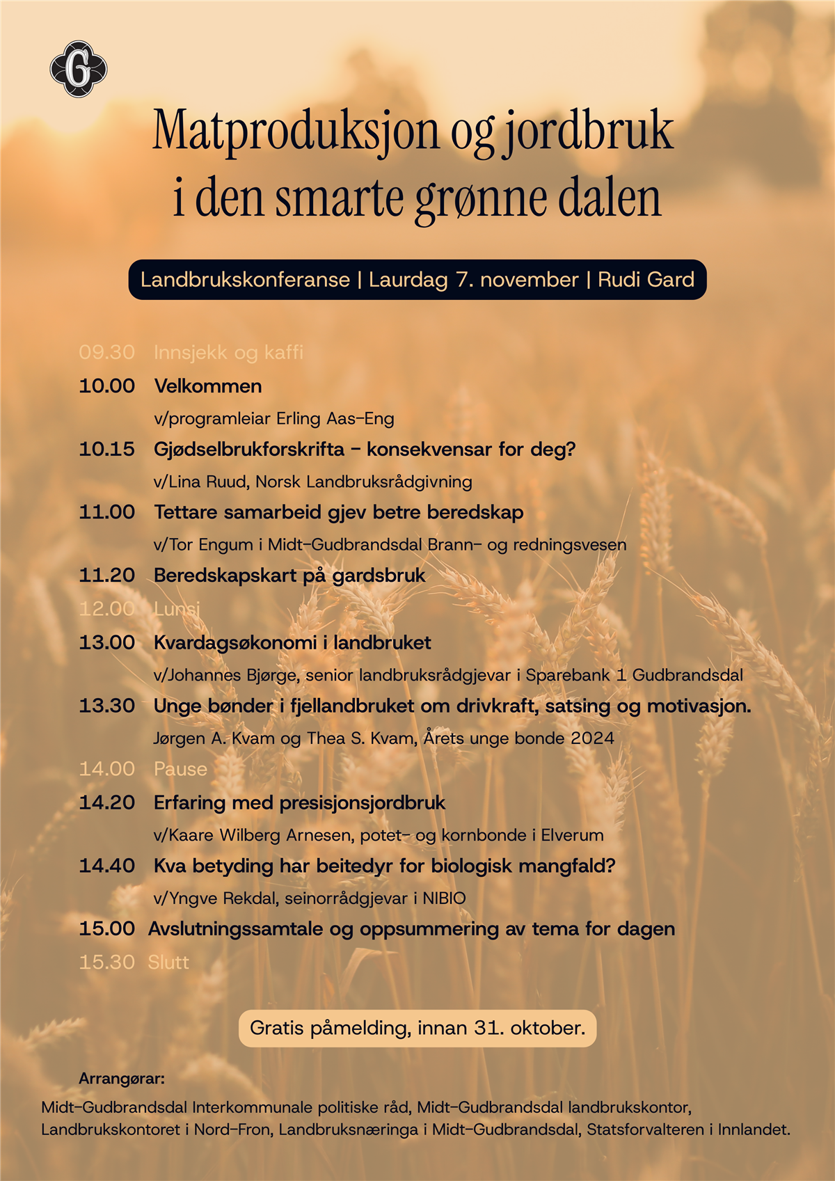 Tekst som viser program for landbrukskonferanse 07.11.26 - Klikk for stort bilete